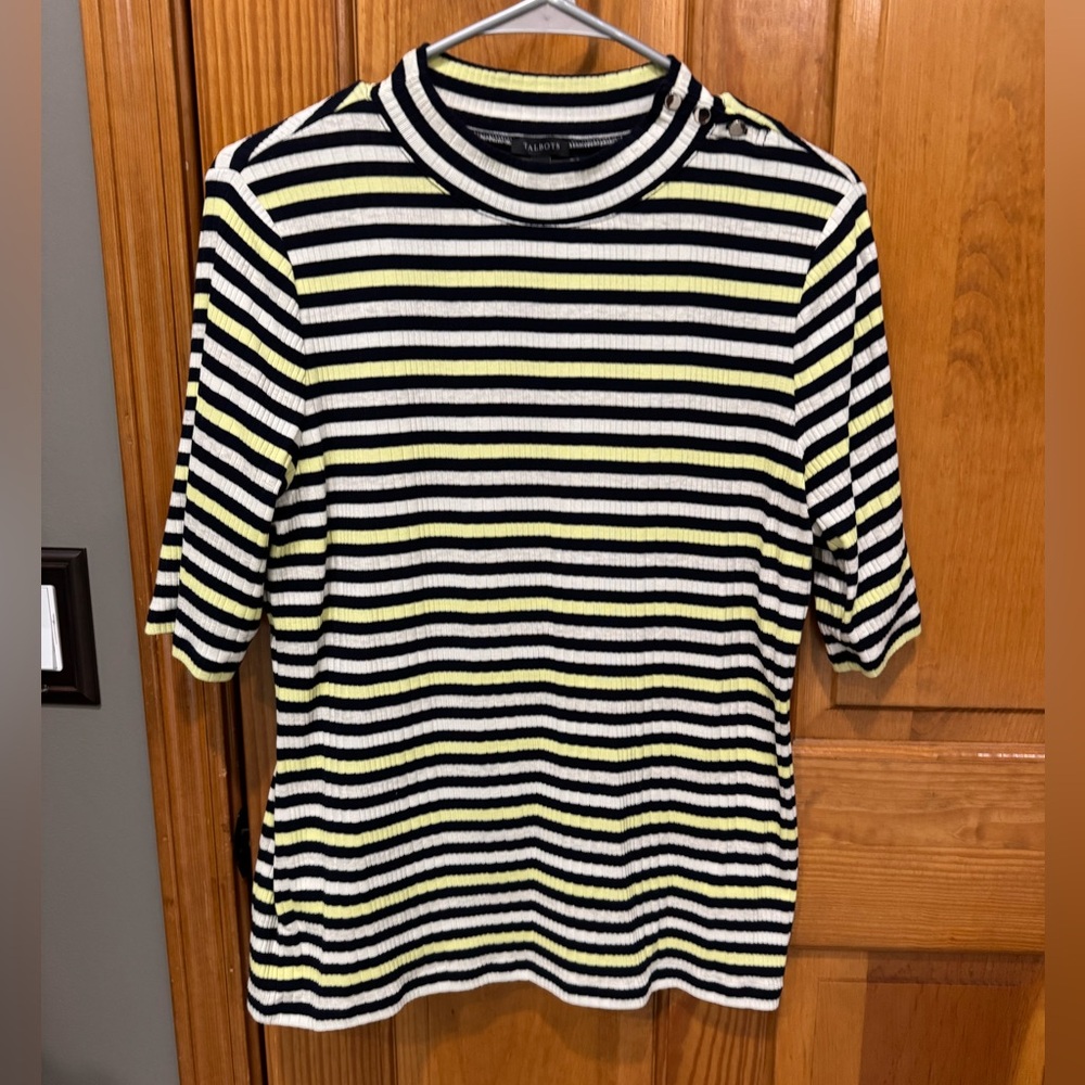 TALBOTS RIBBED MOCKNECK TEE - TERRACE STRIPE- size Large